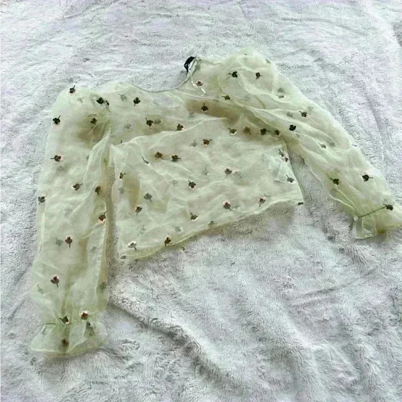 Zara Green Sheer Top size XS - Picture 2 of 5